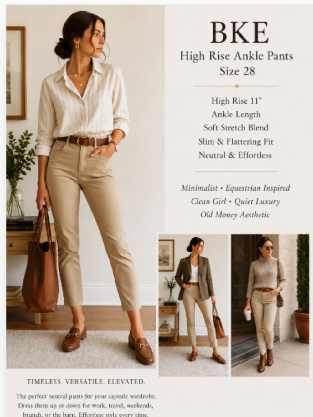 BKE Tan Stretch Ankle Pants